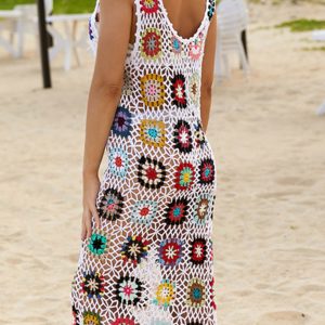 Floral Crochet Tank Dress - Y2K Aesthetic Cute Summer Outfit for Boho and Coquette Styles