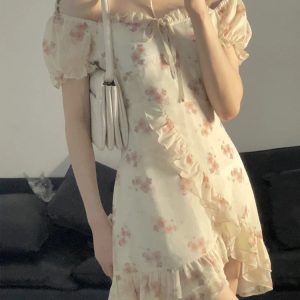 Floral Elegant Short Sleeve Midi Dress for Women - Casual Summer Party One Piece in Vintage Style