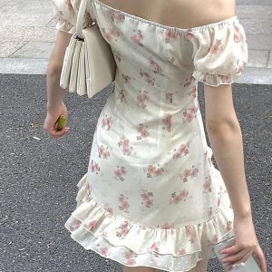 Floral Elegant Short Sleeve Midi Dress for Women - Casual Summer Party One Piece in Vintage Style