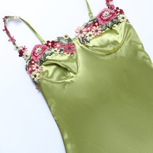 Floral Embroidery Solid Color Cami Dress - Y2K Aesthetic Cute Summer Outfit