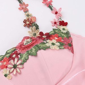 Floral Embroidery Y2K Strappy Dress for Coquette Aesthetic and Cute Outfits