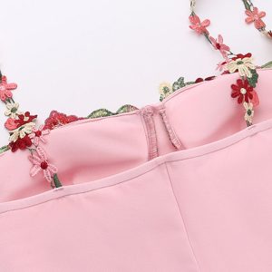 Floral Embroidery Y2K Strappy Dress for Coquette Aesthetic and Cute Outfits