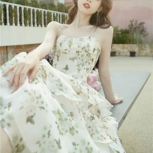 Floral Knitwear Summer Dress - Y2K Aesthetic Cute Strappy Style