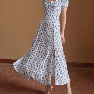 Floral Knotted Split Maxi Dress - Y2K Aesthetic Boho Style for Effortless Chic Looks