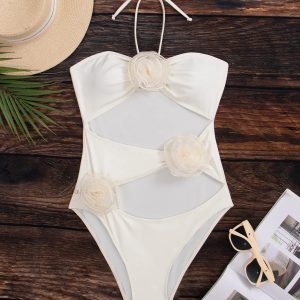 Floral Lace Bandage Hollow Out Monokini - Sexy Women's One Piece Swimsuit for Beachwear