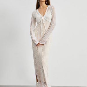 Floral Lace Textured Bolero Set with Long Dress - Y2K Aesthetic Fashion Outfit