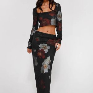 Floral Matching Suit Set: Y2K Summer Sexy Tank Top & Maxi Skirt for Trendy Women