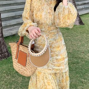 Floral Midi Dress for Women - Long Sleeve Vintage French Style A-Line Spring Summer 2023