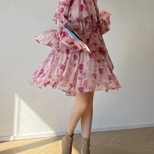 Floral Mini Dress for Women - Boho Beach Style Long Sleeve Casual Party Dress 2024