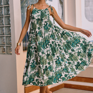 Floral Pleated Knotted Midi Dress - Y2K Aesthetic Chic for Effortless Style