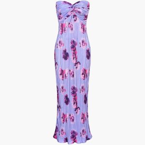 Floral Plisse Twist Tube Dress - Y2K Aesthetic Maxi for Effortless Coquette Style