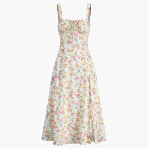 Floral Print Cami Midi Dress with Back Straps - Y2K Aesthetic Summer Style