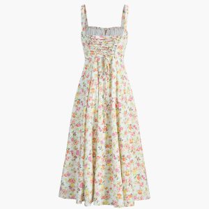 Floral Print Cami Midi Dress with Back Straps - Y2K Aesthetic Summer Style