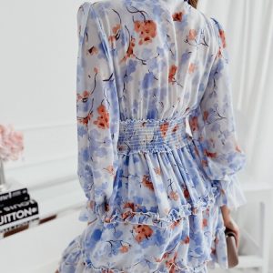 Floral Print Chiffon Mini Dress with Ruffles - Casual A-Line Summer Dress for Women