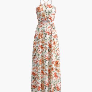 Floral Print Crisscross Maxi Dress - Y2K Aesthetic Boho Style for Effortless Elegance