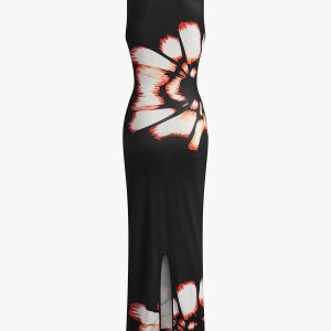 Floral Print Cutout Split Maxi Dress - Y2K Aesthetic Summer Style for Effortless Elegance