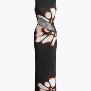 Floral Print Cutout Split Maxi Dress - Y2K Aesthetic Summer Style for Effortless Elegance