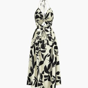 Floral Print Cutout Twist Detail Halter Dress - Y2K Aesthetic Summer Style