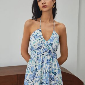 Floral Print Halter Maxi Dress - Y2K Aesthetic Summer Vibes for Effortless Style