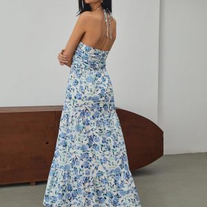 Floral Print Halter Maxi Dress - Y2K Aesthetic Summer Vibes for Effortless Style