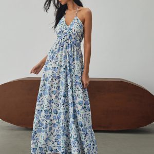 Floral Print Halter Maxi Dress - Y2K Aesthetic Summer Vibes for Effortless Style