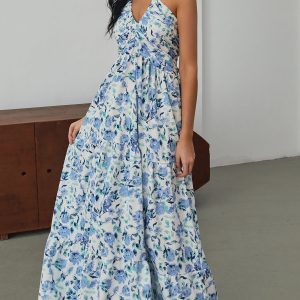 Floral Print Halter Maxi Dress - Y2K Aesthetic Summer Vibes for Effortless Style