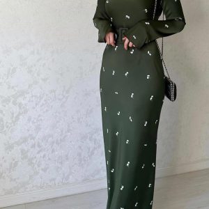 Floral Print High Waist Midi Dress with Belt - Y2K Aesthetic Summer Style