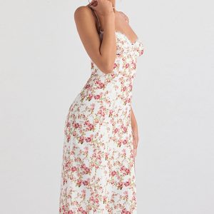 Floral Print Lace Split Cami Dress - Y2K Aesthetic Cute Summer Outfit for Coquette Style