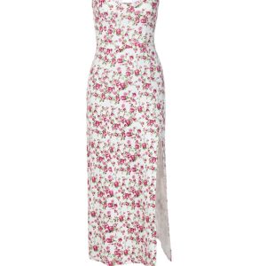 Floral Print Lace Split Cami Dress - Y2K Aesthetic Cute Summer Outfit for Coquette Style