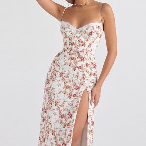 Floral Print Lace Split Cami Dress - Y2K Aesthetic Cute Summer Outfit for Coquette Style