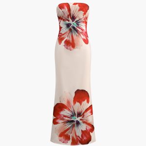 Floral Print Off-Shoulder Tube Dress for Y2K Aesthetic and Coquette Style Fashion