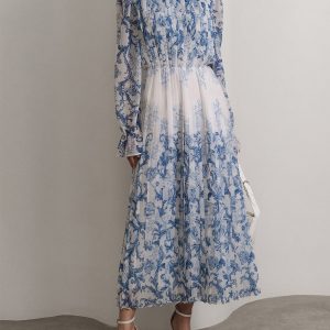 Floral Print Pleated Long Dress - Y2K Aesthetic Fashion for Effortless Style