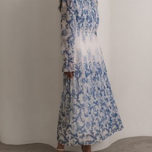 Floral Print Pleated Long Dress - Y2K Aesthetic Fashion for Effortless Style