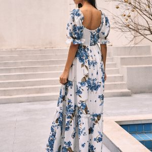 Floral Print Puff Sleeve Maxi Dress - Y2K Aesthetic Boho Style for Effortless Elegance