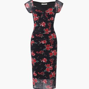 Floral Print Ruched Side Midi Dress - Y2K Aesthetic Dress for Coquette Style Outfits