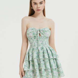 Floral Print Sexy Halterneck Tutu Dress with Waist-Length Design for Y2K Aesthetic