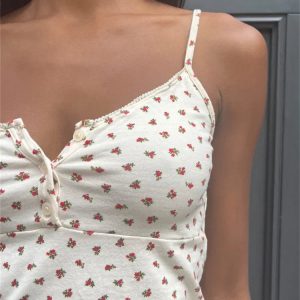 Floral Print Sleeveless V-Neck Button-Up Casual Crop Top for Y2K Spring & Summer Outfits