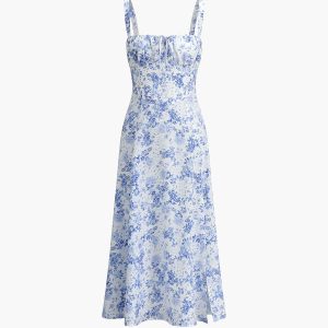 Floral Print Tie-Detail Cami Midi Dress for Y2K Aesthetic and Coquette Style Outfits