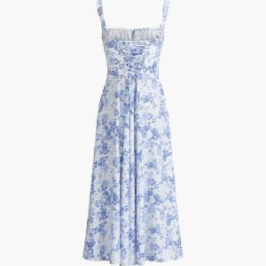 Floral Print Tie-Detail Cami Midi Dress for Y2K Aesthetic and Coquette Style Outfits