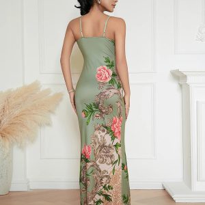 Floral Print V-Neck Sleeveless Sling Dress - Y2K Summer Cocktail Party & Streetwear Sundress