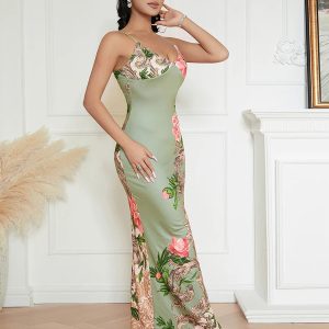 Floral Print V-Neck Sleeveless Sling Dress - Y2K Summer Cocktail Party & Streetwear Sundress