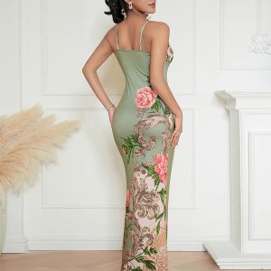 Floral Print V-Neck Sleeveless Sling Dress - Y2K Summer Cocktail Party & Streetwear Sundress