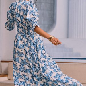 Floral Print Y2K Aesthetic Split Long Dress for Effortless Coquette Style