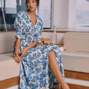 Floral Print Y2K Aesthetic Split Long Dress for Effortless Coquette Style