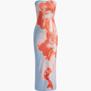 Floral Print Y2K Aesthetic Split Stretch Dress for Trendy Coquette Style