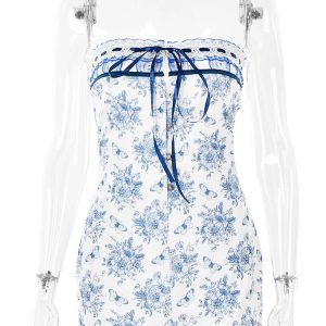 Floral Printed Off-Shoulder Mini Dress with Metal Buttons - Elegant Spring Vacation Style