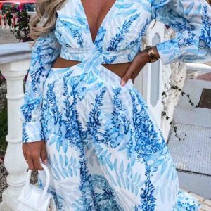 Floral Printed V Neck Cutout Maxi Dress - Y2K Aesthetic Boho Style for Effortless Elegance