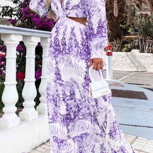 Floral Printed V Neck Cutout Maxi Dress - Y2K Aesthetic Boho Style for Effortless Elegance