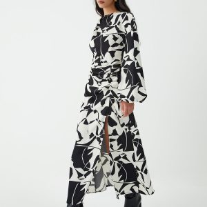 Floral Printed Y2K Aesthetic Split Long Dress for Effortless Coquette Style