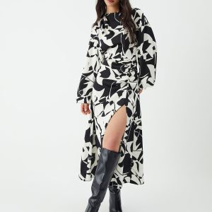 Floral Printed Y2K Aesthetic Split Long Dress for Effortless Coquette Style